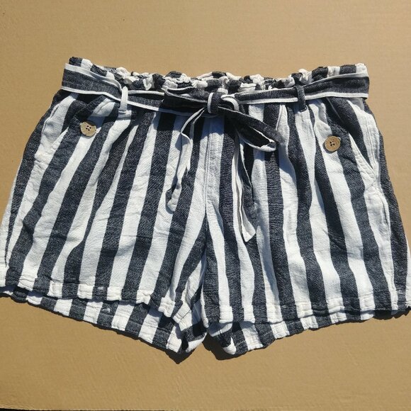 Linen cotton shorts navy blue and white stripes size 16W - Picture 1 of 15